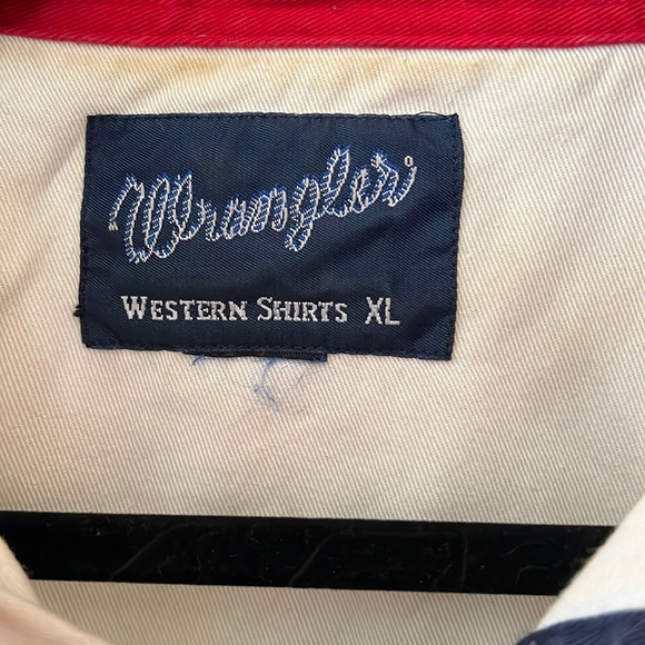 Wrangler Vintage Western Shirt Button Down Long Sleeve Red White and Blue XL - Picture 5 of 5